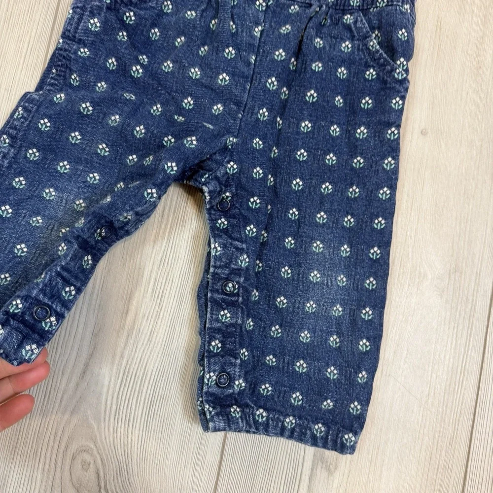 Vtg 1980s Oshkosh‎ Vestbak 12M Romper Overalls Flower USA Denim Embroidered